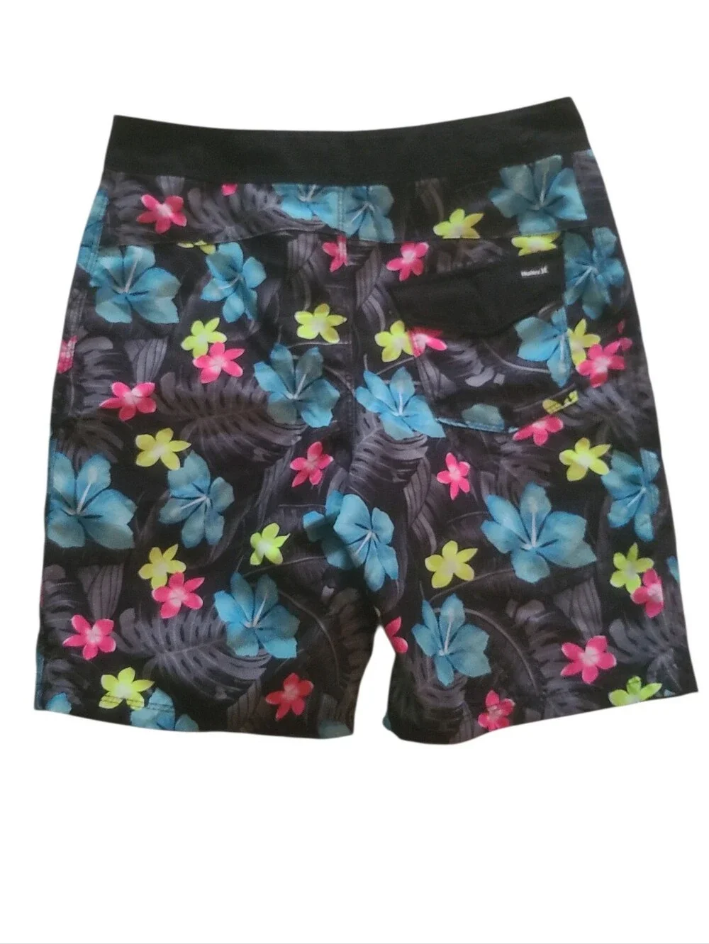 Hurley Boys Black Floral Boardshorts - Blue, Pink & Yellow Sz 10 / 25